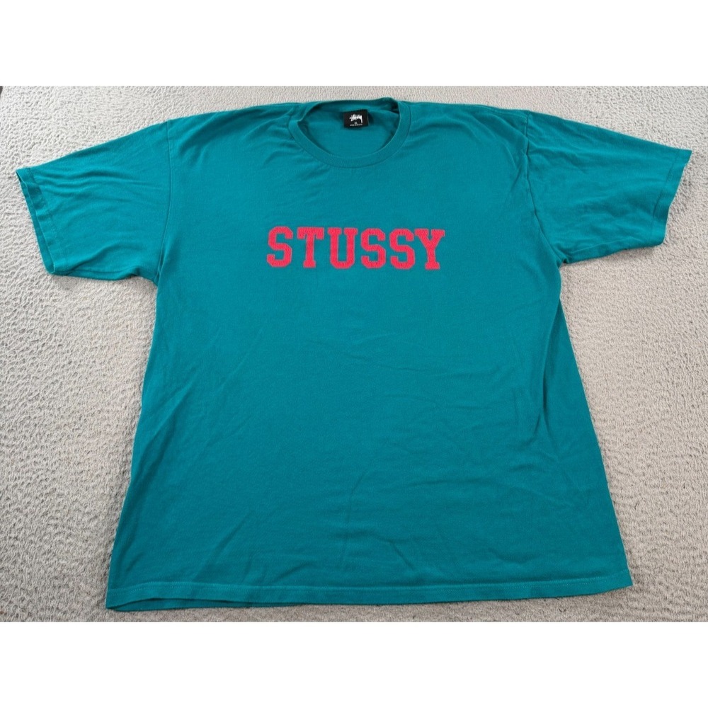 Stussy Shirt Men's XL Teal Blue‎ Short Sleeve Crew Neck Graphic Logo Tee